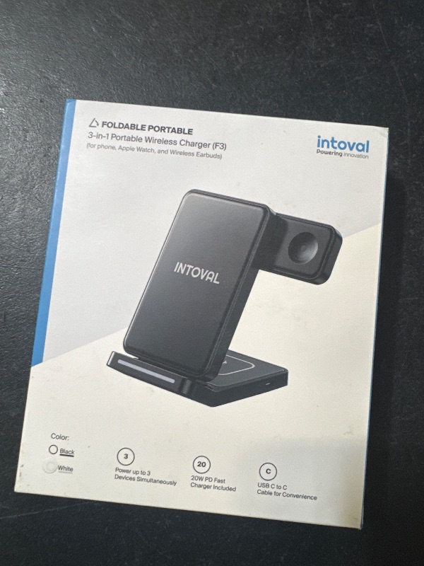 Photo 1 of Intoval 3 in 1 Wireless Charging Station for iPhone 16 Pro/16/16 Pro Max/15 Pro/15/15 Pro Max/14 Pro/14/14 Pro Max, for Apple Watch 10/Ultra 3/SE/9/8/7/6/5/4/3/2, for AirPods 4/Pro/Pro 2/3 (Y93, Grey)
