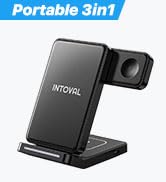 Photo 1 of Intoval 3 in 1 Wireless Charging Station for iPhone 16 Pro/16/16 Pro Max/15 Pro/15/15 Pro Max/14 Pro/14/14 Pro Max, for Apple Watch 10/Ultra 3/SE/9/8/7/6/5/4/3/2, for AirPods 4/Pro/Pro 2/3 (Y93, Grey)
