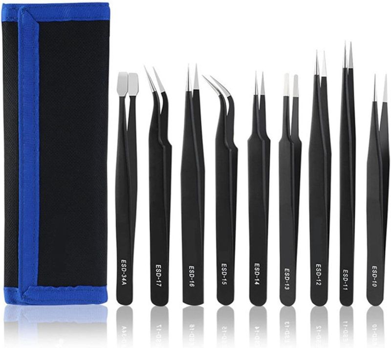 Photo 1 of 9 Pcs Antistatic Tweezers Precision Set,Easily Life Esd Set, Anti Static Stainless Steel Magnetic Set With Storage Bag For Craft,Electronics Repair,Jewelry Repair,Laboratory Work
