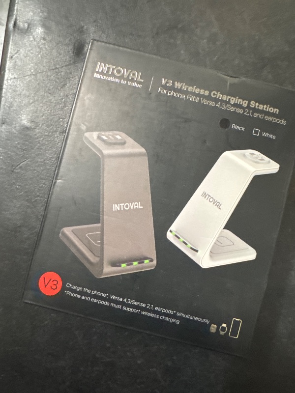 Photo 1 of Intoval Wireless Charger for Fitbit Sense 2/Sense/Versa 4/Versa 3, 3 in 1 Wireless Charging Station for iPhones, Androids, Airpods (V3F, Black)
