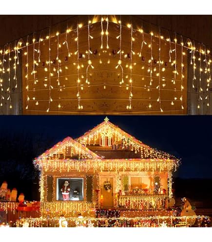 Photo 1 of  Icicle Christmas Lights Outdoor, 32.8 ft 400 LED Christmas Curtain String Lights with 8 Modes & Memory Timer Waterproof for Xmas Decorations (Warm White)