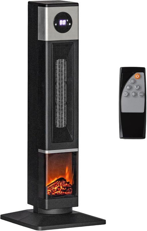 Photo 1 of HOMCOM Space Heater for Indoor Use with Realistic Flame Effect, 1400W Oscillating Ceramic Portable Electric Heater with Adjustable Thermostat, Fast Heating, 12H Timer, 3 Heat Modes, Remote, Black
