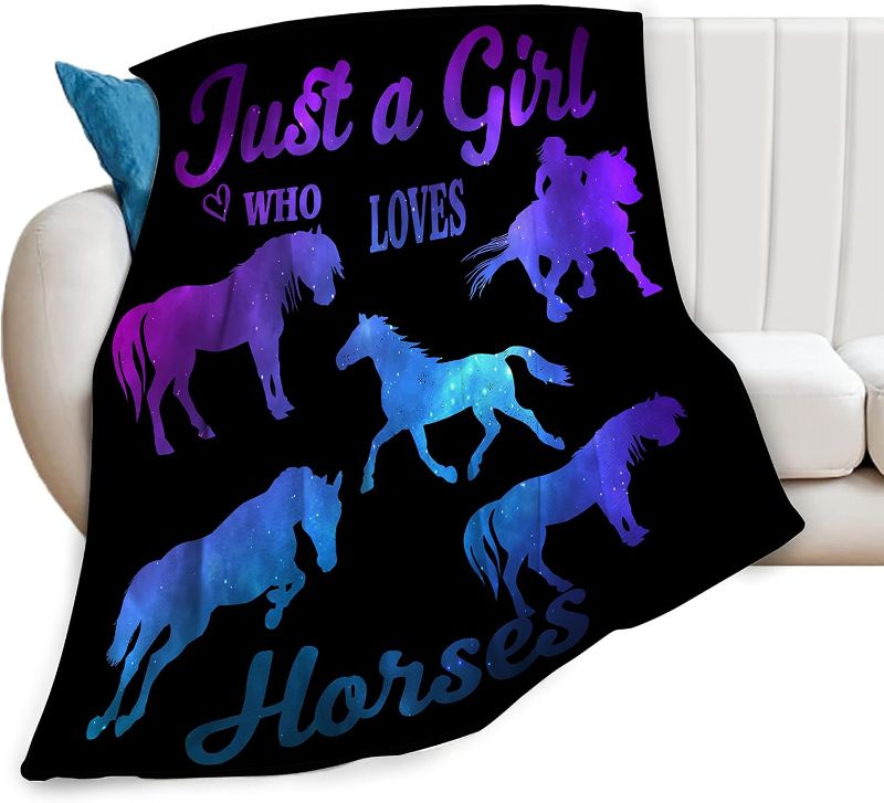 Photo 1 of Horse Throw Blanket Ultra Soft Cozy Plush Just A Girl Who Loves Horses Flannel Fleece Blankets Lightweight Fuzzy Warm Animal Party Blanket All Season Gifts for Boys Girls Bed Couch Sofa 50"x40"
