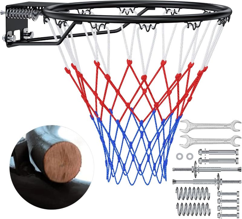 Photo 1 of Basketball Rim, 18" Replacement Wall Mounted Outdoor Basketball Hoop, Heavy Duty Solid Steel, Double Spring Basketball Hoop Rim with All Weather Net for Indoor and Outdoor Hanging

