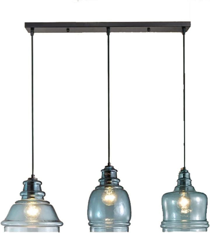 Photo 1 of 3-Light Water Pattern Blue Glass Pendant Light Fixtures,Kitchen Island Hanging Light Chandelier Ceiling Lamp (Round)