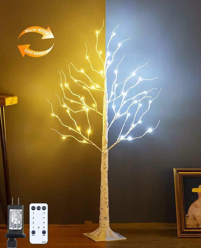 Photo 1 of Lighted Birch Tree, 4ft 48LED Birch Tree Lights, Indoor Outdoor Artificial Twig Tree Light 9Modes Timer for Christmas Easter Home Party Wedding Decor,Warm & Cool White
