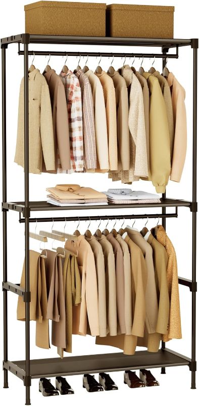Photo 1 of Clothes Rack, Portable Closet, 27.6 Inch Wardrobe Closet, Clothes Storage Organizer with Shelves and 2 Hanging Rods, Easy to Assembly, Black PCT001B01
