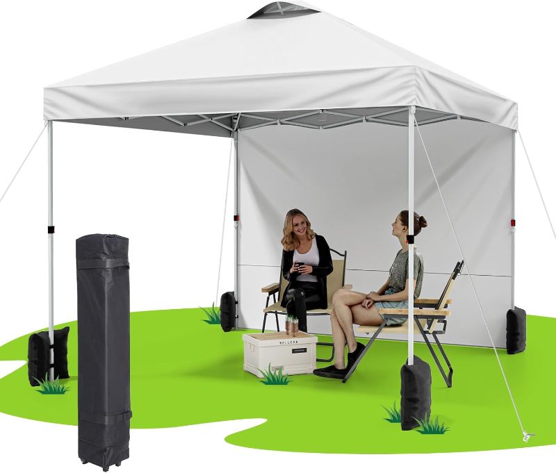 Photo 1 of 10x10 Pop Up Canopy with Sidewall, Instant Portable Outdoor Tent, UPF 50+, Waterproof, Adjustable White Sun Shelter with Vented Roof for Party, 1 Wheel Bag, 8 Stakes, 4 Ropes
