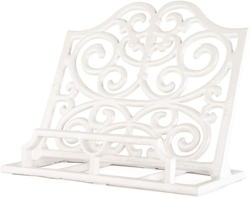 Photo 1 of Vintage Cookbook Stand Cast Iron, Decorative Metal Cookbook Recipe Holder for Cookbooks or iPad Stands For Kitchen, White
