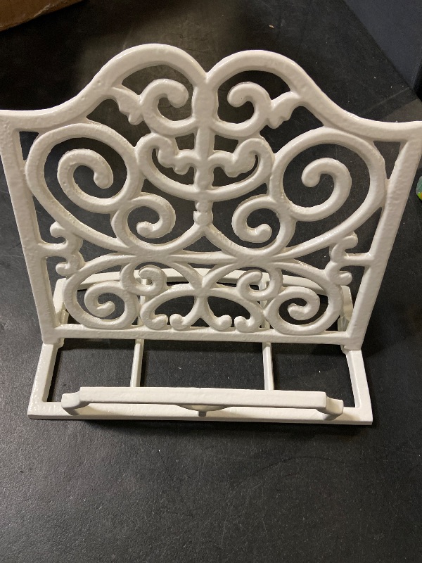 Photo 1 of Vintage Cookbook Stand Cast Iron, Decorative Metal Cookbook Recipe Holder for Cookbooks or iPad Stands For Kitchen, White

