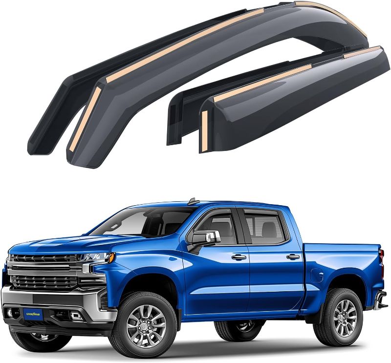 Photo 1 of Goodyear Shatterproof in-Channel Window Deflectors for Chevrolet (Chevy) Silverado/GMC Sierra 1500 2019-2025 Crew Cab,Rain Guards,Window Visors,Vent Deflector, Truck Accessories,4pcs- GY003415LP
