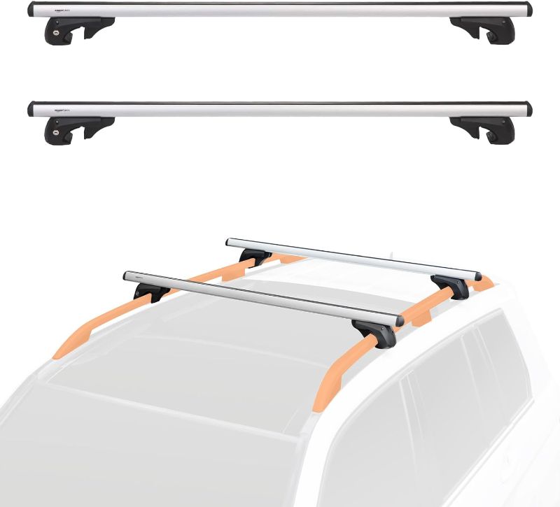 Photo 1 of Amazon Basics Cross Rail Roof Rack, 52 inches, Fits up to 46" Spans between Raised Side Rails with Gap, Pack of 2, Black/Silver