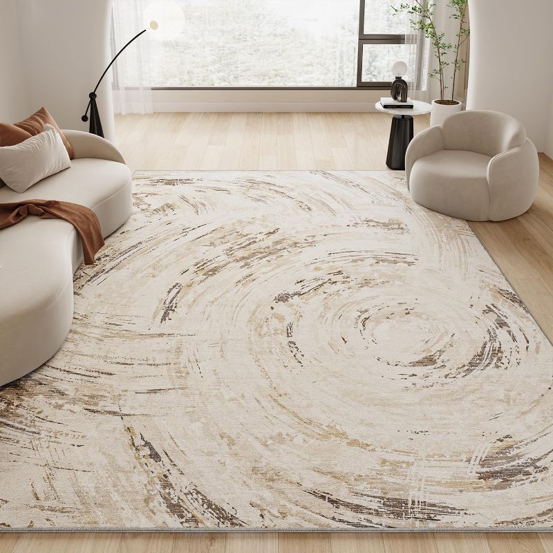 Photo 1 of Beige Brown Neutral Rug 6x9 Area Rugs for Living Room Bedroom Dining Room Under Table Office Rug Modern Abstract Carpet Rug Washable Easy Maintain Durable No Pile Rug

