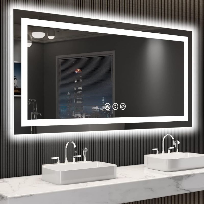 Photo 1 of LOAAO 55X30 LED Bathroom Mirror with Lights, Anti-Fog, Dimmable, Backlit + Front Lit, Lighted Bathroom Vanity Mirror for Wall, Shatter-Proof, Memory Function, ETL Listed

