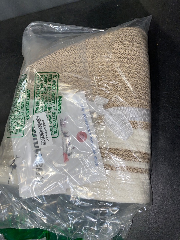 Photo 1 of XUANGUO Large Cotton Rope Basket Blankets Basket Living Room 22"x14" Toy Baskets for Kids Rope Storage Basket for Nursery Woven Laundry Baskets for Clothes Towels Baby Toy Storage round white brown