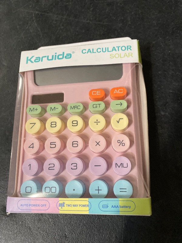 Photo 1 of Cute Colorful Caculator with Dual Power Source, Mechanical Calculator, 12 Digit Large LCD Display, Big Button Calculator for School, Home&Business Use (Pink)