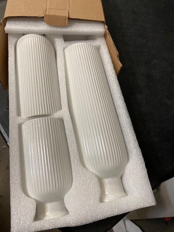 Photo 1 of White Ceramic Vase Set of 3, Boho Modern Black Flower Vase Room Decor, Farmhouse Decor, Vases for Your Kitchen, Bathroom, Bedroom, Living Room, Office&Shelf Centerpiece Table Decorations