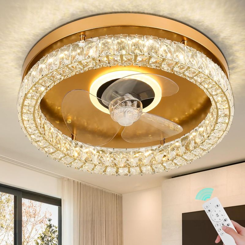 Photo 1 of CLAIRDAI Crystal Ceiling with Lights Flush Mount Ceiling Fan.