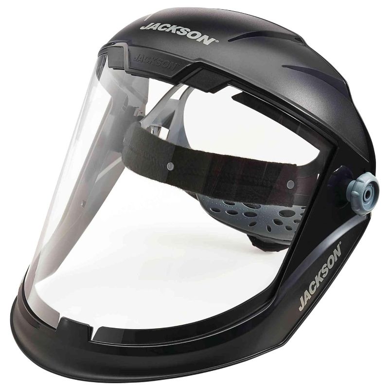 Photo 1 of Jackson Safety Lightweight MAXVIEW Premium Face Shield - Mask with 370 Speed Dial Ratcheting Headgear, ANSI Z87.1, for Work, Grinding, Cutting - Uncoated - Clear Tint