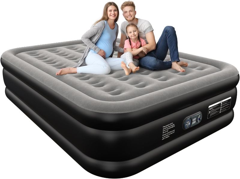 Photo 1 of Queen Air Mattress Queen with Built in Pump 16" Double Height Inflatable Mattress with Soft Flocked Top & Carry Bag Adjustable Blow Up Mattress Portable Air Bed for Guest Indoor