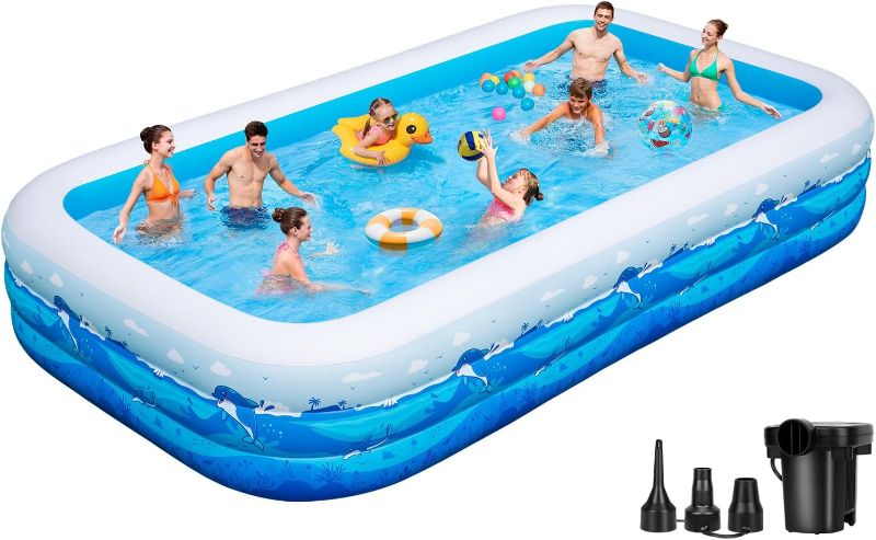Photo 1 of Large Inflatable Pool with Pump, 130"x72"x22" Full-Sized Blow Up Pool with 0.6mm PVC & Cute Animal Print, Big Family Swimming Pool for Backyard Outdoor Summer Water Party