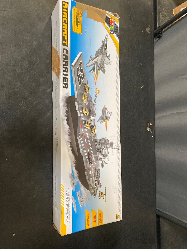 Photo 1 of Aircraft Carrier Toy with Warplanes Fighter Jets Launching Planes Catapult Aircraft Helicopters Tanks Trucks Army Men Soliders