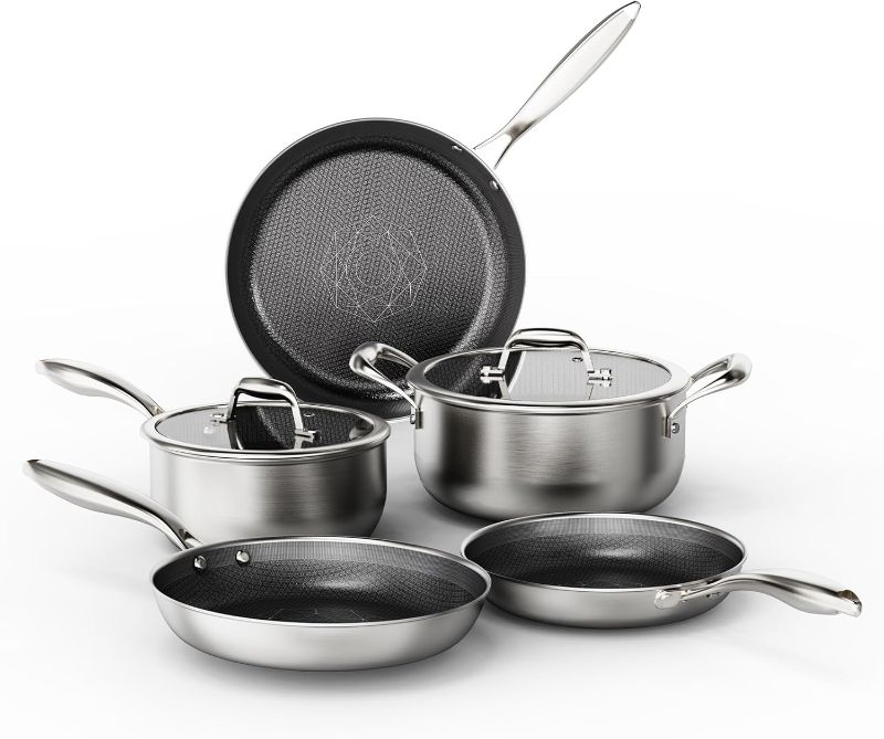 Photo 1 of COOKER KING Stainless Steel Cookware Set, Pots and Pans Set Non Stick, Hybrid Ceramic Cookware, Frying Pans, Saucepans & Stock Pot with Glass Lid, Non-Toxic, Oven Safe, Induction Compatible