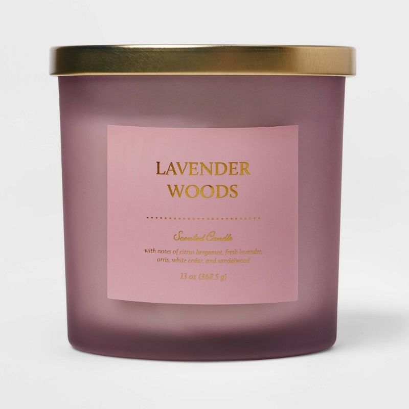 Photo 1 of 13oz 2 Wick Colored Glass Candle Lavender Woods Purple - Threshold
