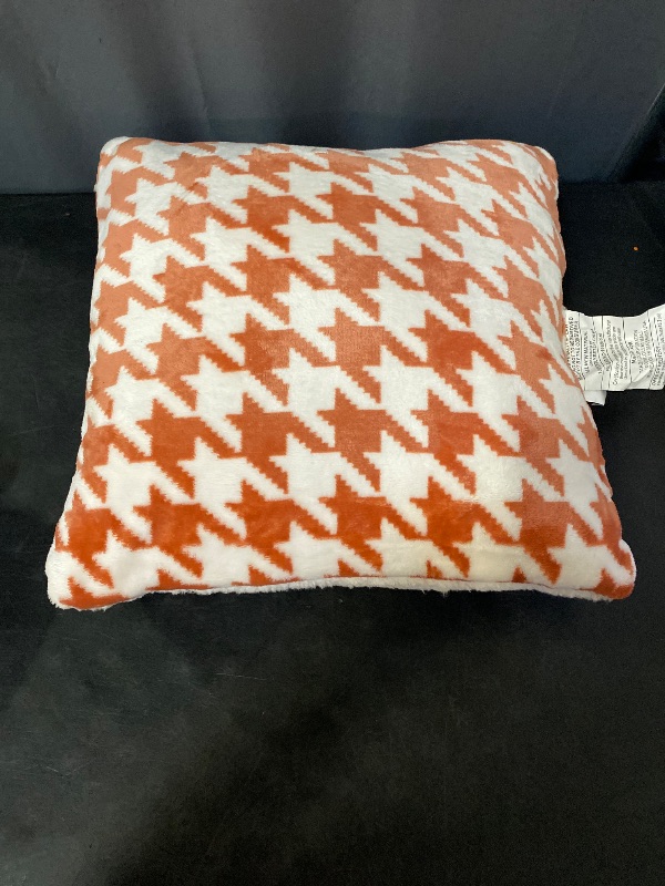 Photo 1 of Printed Plush Houndstooth Pillow Square Throw Pillow with Faux Shearling Reverse-Orange - Threshold