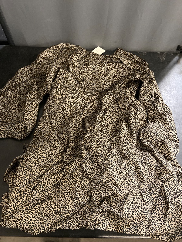 Photo 1 of S Women's Balloon Long Sleeve Tiered Midi Dress Brown Leopard Print