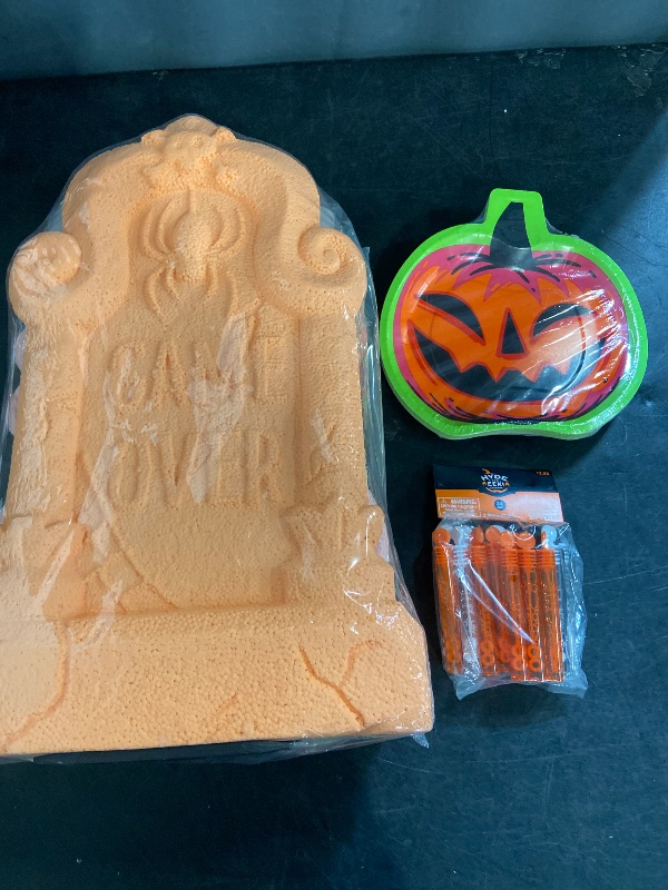 Photo 1 of 3 Item Seasonal & Party Supplies Bundle | 4 Home Decor Tombstones, 24 Bubble Tubes, 20 Plates