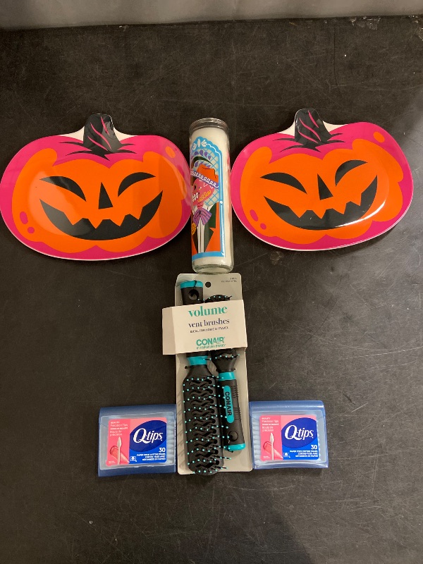 Photo 1 of 6 Item Hair Care, Beauty & Personal Care, Seasonal & Party Supplies | 2 Plates, 1 Candle, 60 Q-Tips, 2 Brushes