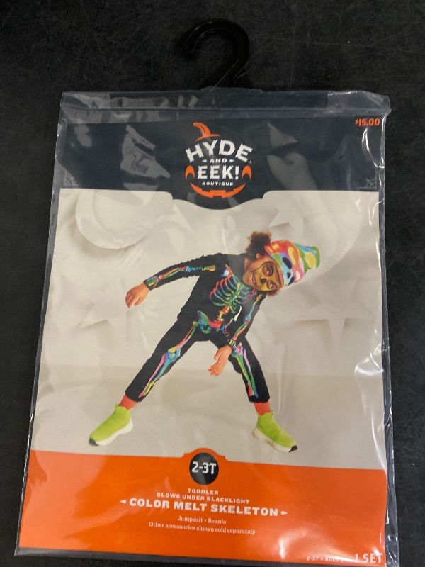 Photo 1 of 2-3T Kids Hyde & Eek COLOR MELT SKELETON Halloween Costume Black/Rainbow
