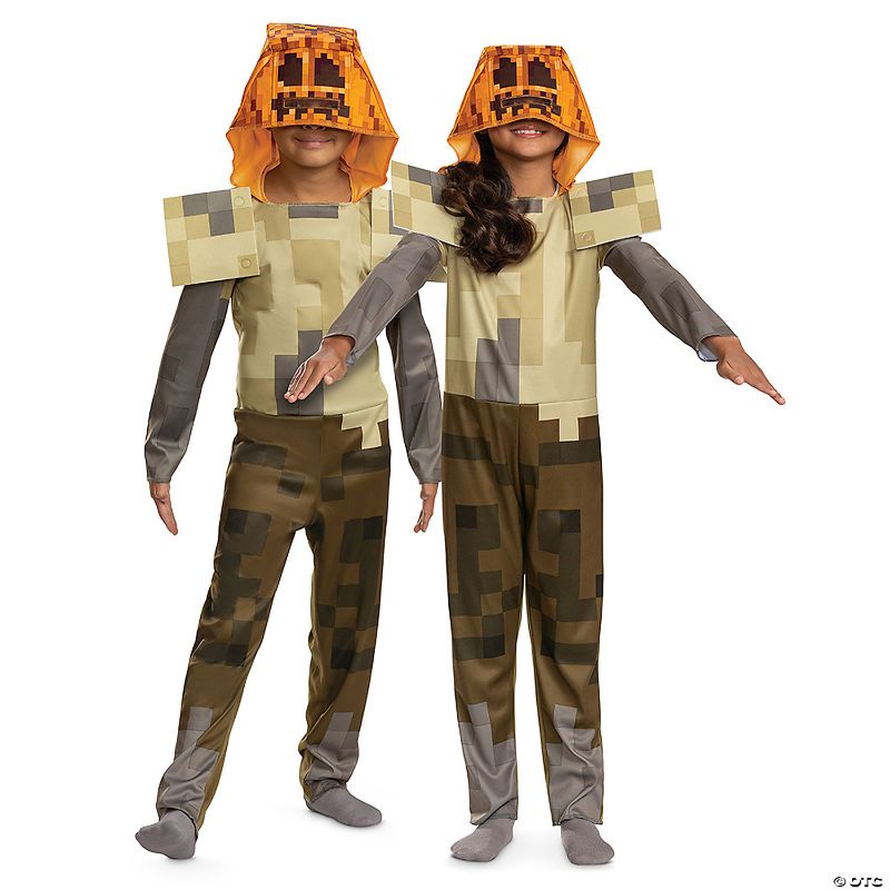 Photo 1 of Small 4-6 Classic Minecraft™ Husk Jack-O'-Lantern Hooded Jumpsuit Costume