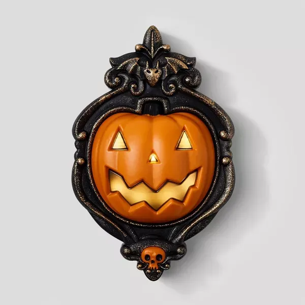 Photo 1 of 10" Animated Pumpkin Door Knocker Halloween Decorative Prop - Hyde and EEK! Boutique™: Light-Up, Sheltered Outdoor Use, Includes Batteries