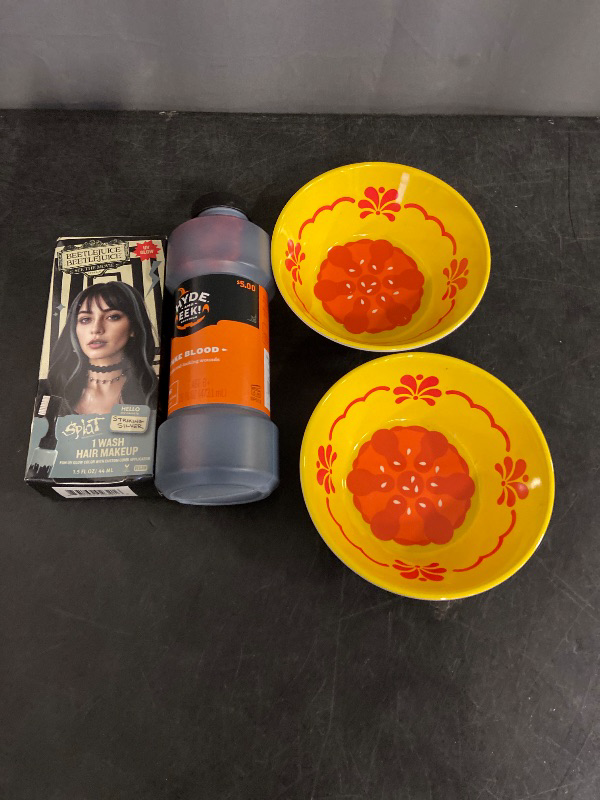 Photo 1 of 4 Item Seasonal & Party Supplies, Kitchen & Dining Bundle | 2 Bowls, 16 OZ. Fake Blood, 1.5 OZ Wash Hair Makeup