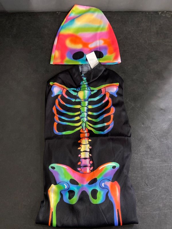 Photo 1 of 2-3T Toddler Blacklight Responsive Color Melt Skeleton Halloween Costume Jumpsuit with Beanie
