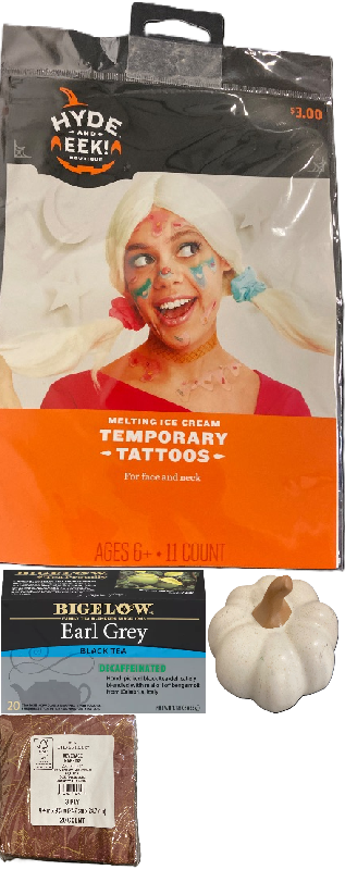 Photo 1 of 5 Item Seasonal & Party Supplies Bundle | 20 Tea Bags, 40 Napkins, 1 Pumpkin Decor, 11 Count Tattoos