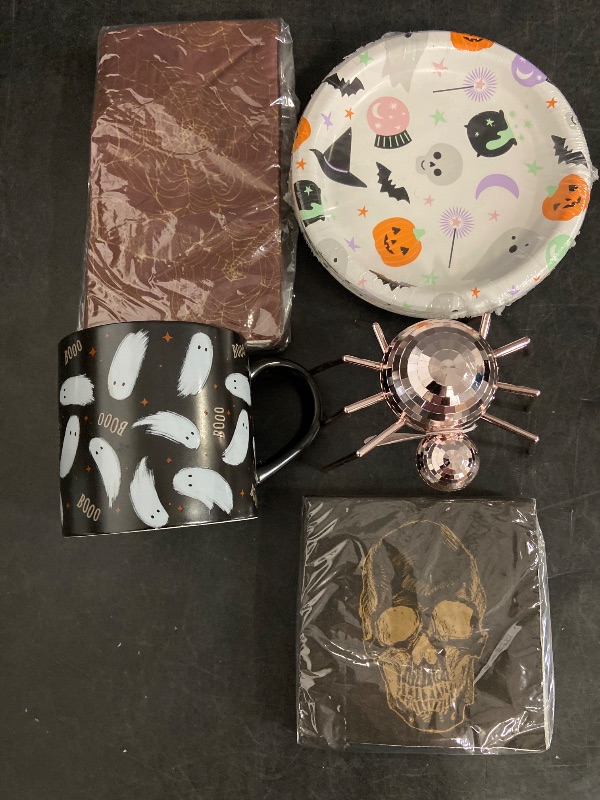 Photo 1 of 5 Item Seasonal & Party Supplies | 40 Count Napkins, 20 Count Plates, 1 Mug, 1 Spider Decor