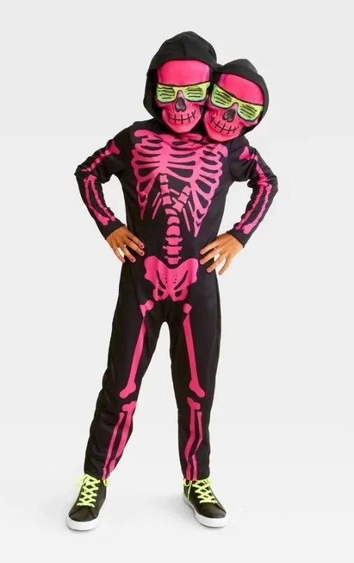 Photo 1 of One Size Stuffable Two-Headed Skeleton Kid's Halloween Costume Pink/Black