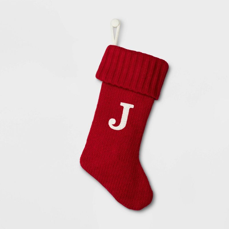 Photo 1 of Knit Monogram Christmas Stocking Red J - Wondershop