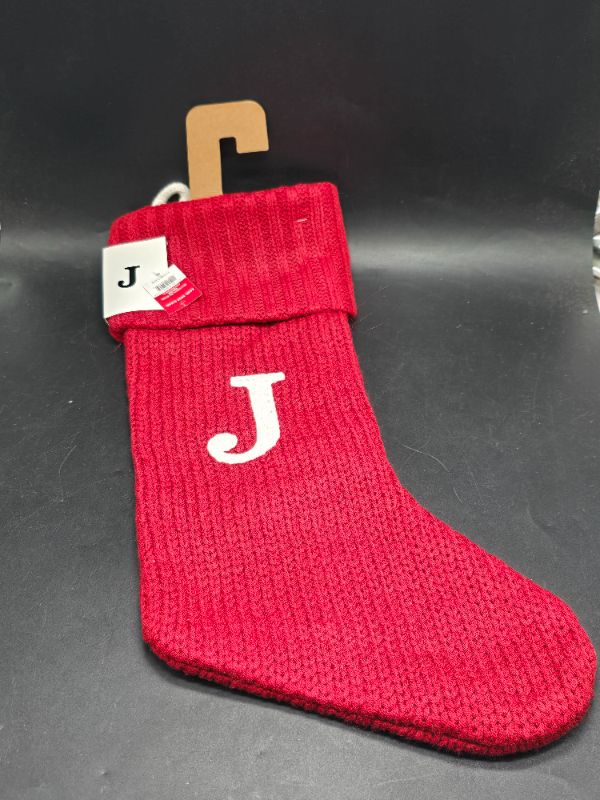 Photo 1 of Knit Monogram Christmas Stocking Red J - Wondershop