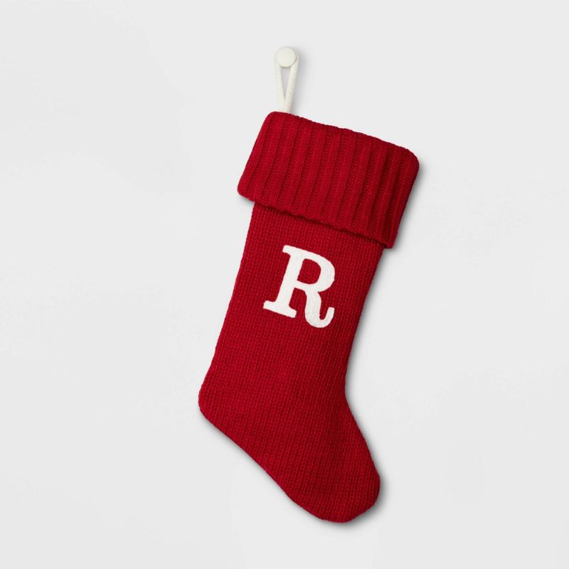 Photo 1 of Knit Monogram Christmas Stocking Red R - Wondershop