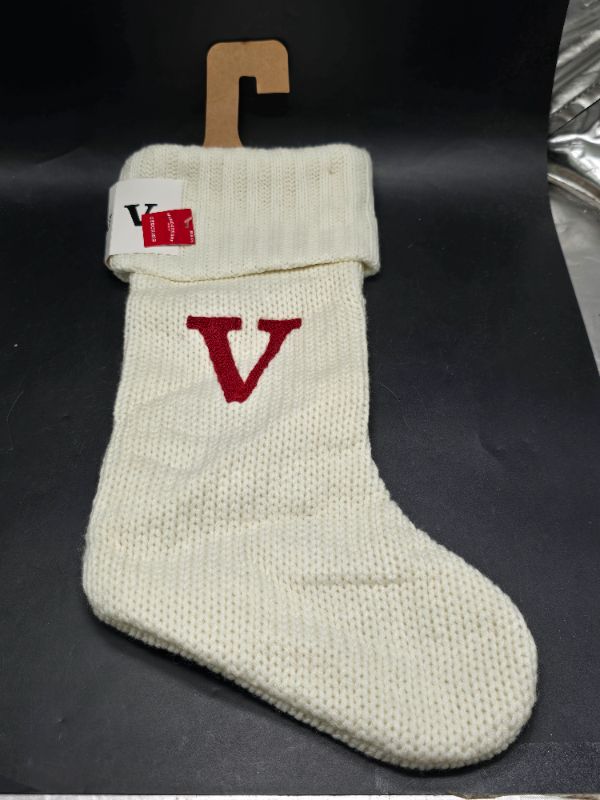 Photo 1 of Knit Monogram Christmas Stocking White V - Wondershop