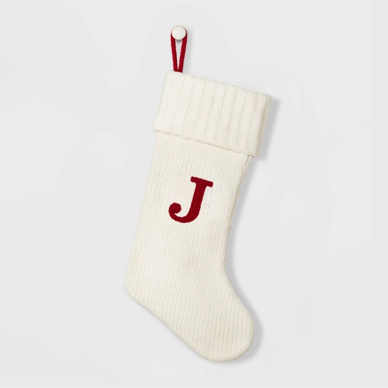 Photo 1 of Knit Monogram Christmas Stocking White J - Wondershop 20" X 8"