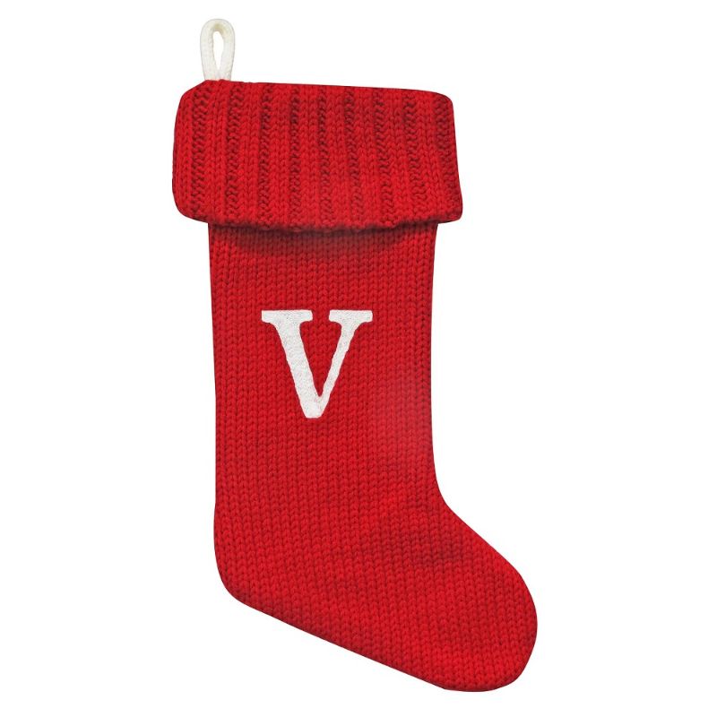 Photo 1 of Knit Monogram Christmas Stocking Red V - Wondershop 20"