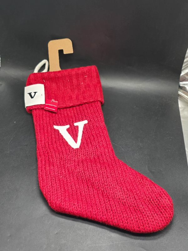 Photo 1 of Knit Monogram Christmas Stocking Red V - Wondershop 20"