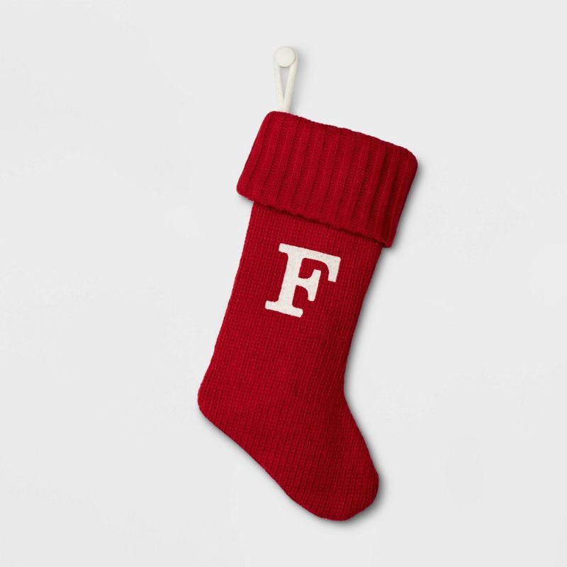 Photo 1 of Knit Monogram Christmas Stocking Red F - Wondershop 20"