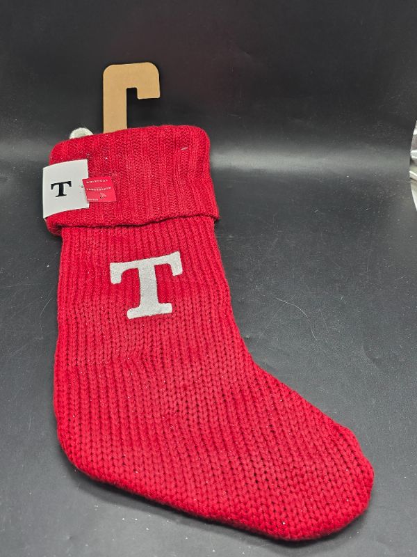 Photo 1 of Knit Monogram Christmas Stocking Red T - Wondershop 20"