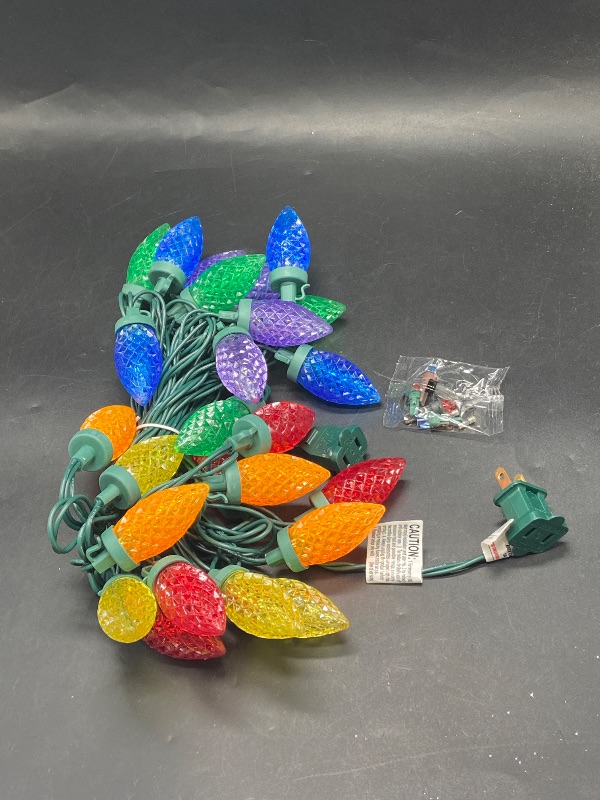 Photo 1 of 25ct LED C9 Faceted Christmas String Lights Multicolor with Green Wire - Wondershop™: Indoor/Outdoor Use